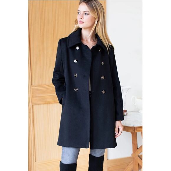 Emerson Fry Jackets & Blazers - Emerson Fry Bon Double Breasted Peacoat Coat Black Wool Cashmere Size L